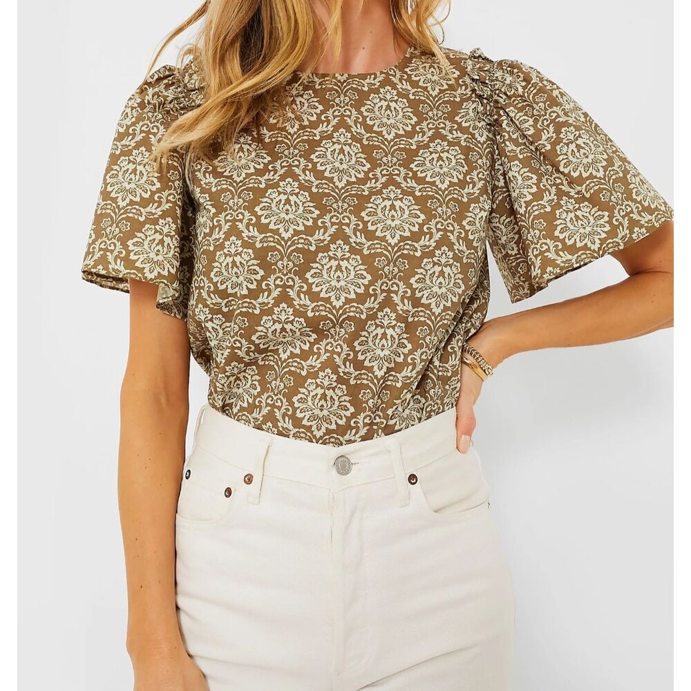 Tuckernuck Tan and Cream Patterned Blouse